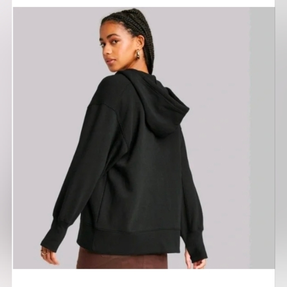 Wild Fable Women's OVERSIZED Hooded Sweatshirt Zip-Up Black - Picture 2 of 8